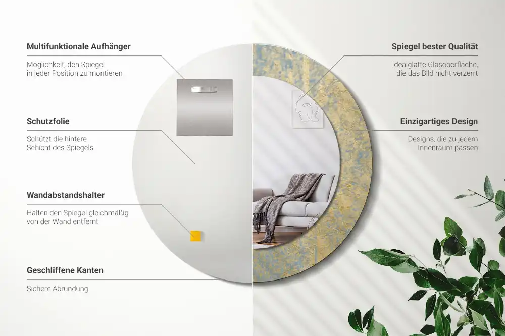 Kulaté dekorační zrcadlo na zeď vzor ve stylu loft