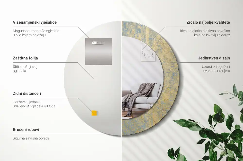 Kulaté dekorační zrcadlo na zeď vzor ve stylu loft