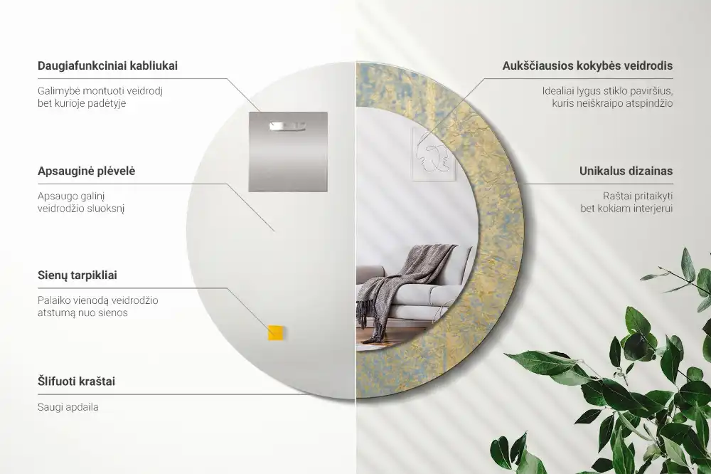 Kulaté dekorační zrcadlo na zeď vzor ve stylu loft