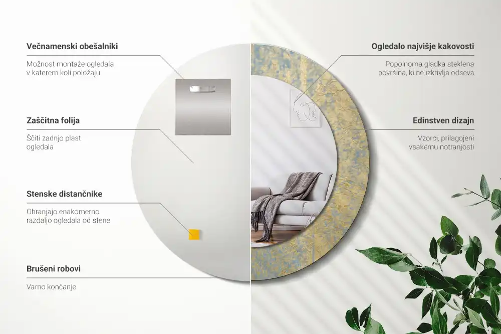 Kulaté dekorační zrcadlo na zeď vzor ve stylu loft