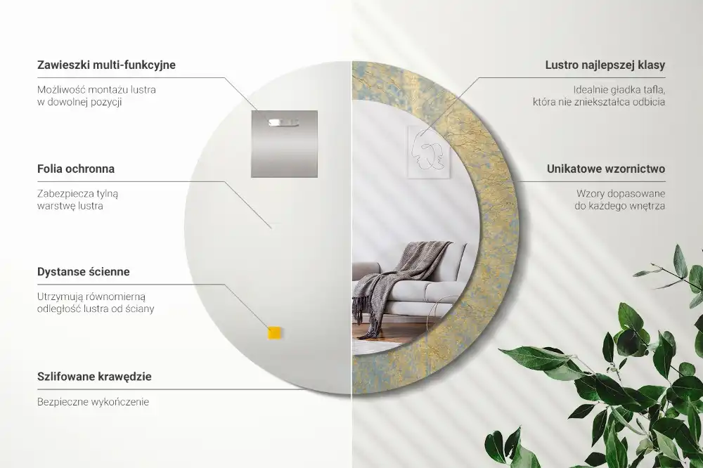 Kulaté dekorační zrcadlo na zeď vzor ve stylu loft