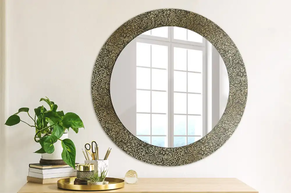 Kulaté dekorační zrcadlo na zeď květinový ornament