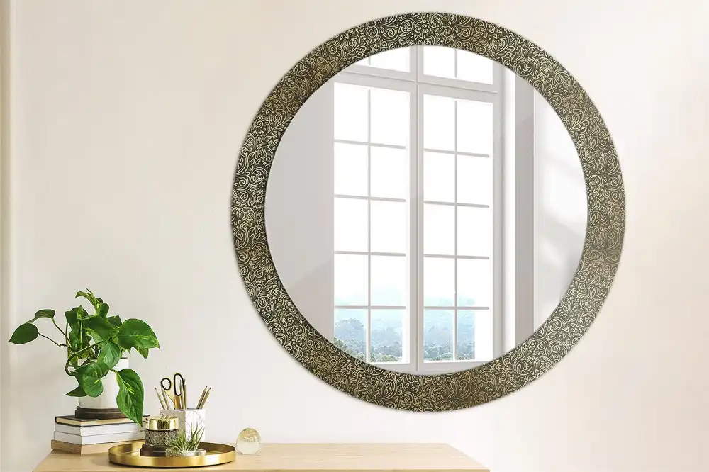 Kulaté dekorační zrcadlo na zeď květinový ornament