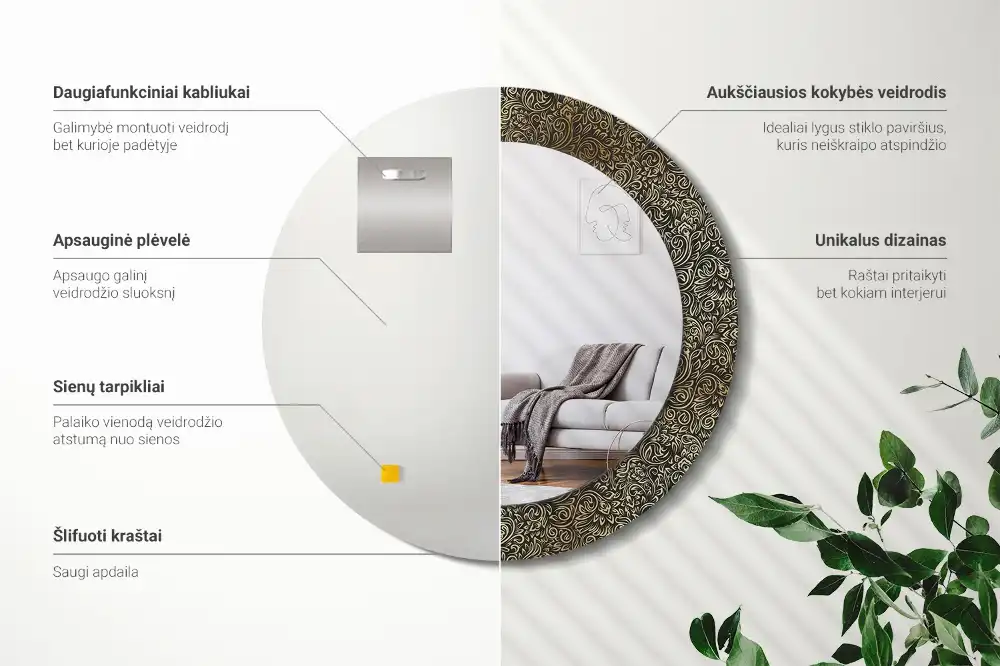 Kulaté dekorační zrcadlo na zeď květinový ornament