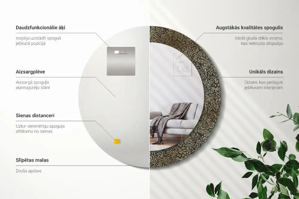 Kulaté dekorační zrcadlo na zeď květinový ornament
