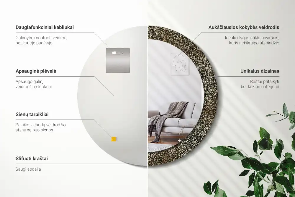 Kulaté dekorační zrcadlo na zeď květinový ornament