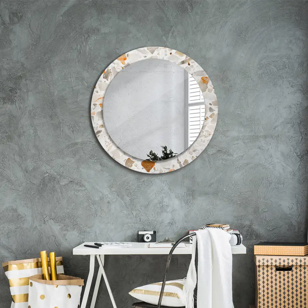 Kulaté dekorační zrcadlo na zeď estetika teraco