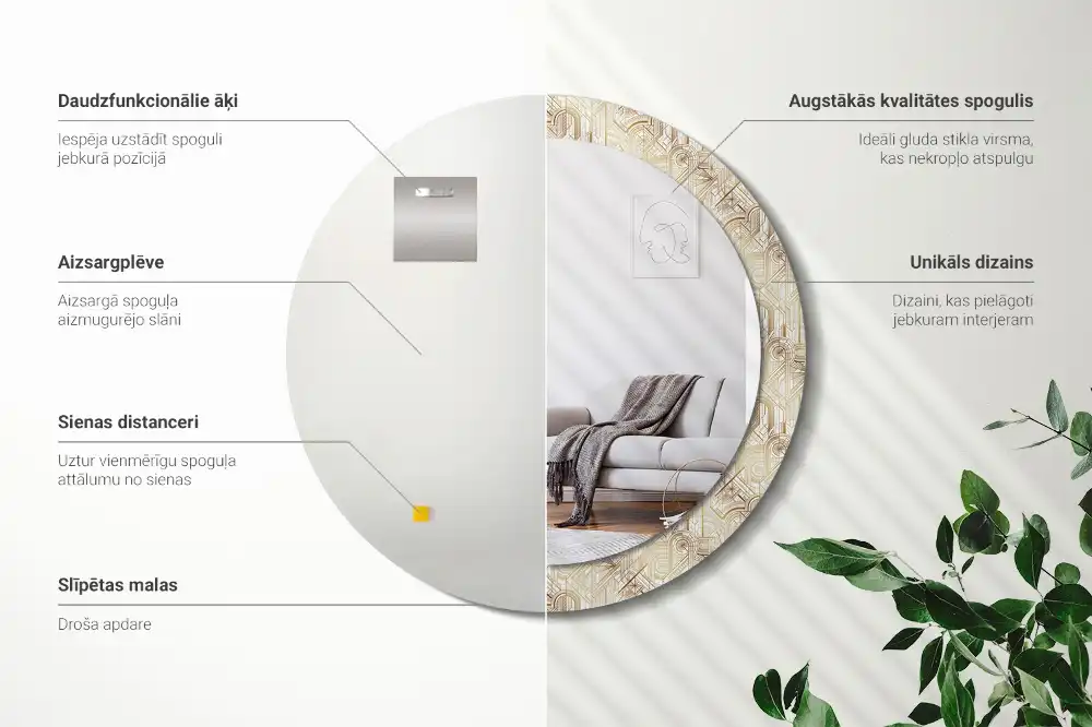 Kulaté dekorační zrcadlo na zeď uspořádání art deco