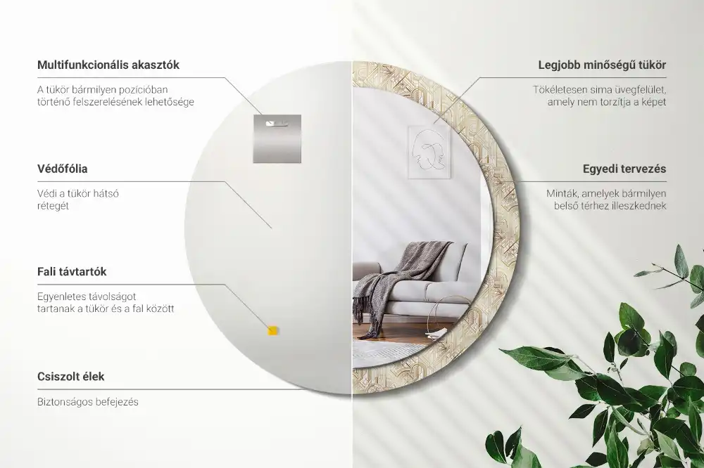 Kulaté dekorační zrcadlo na zeď uspořádání art deco
