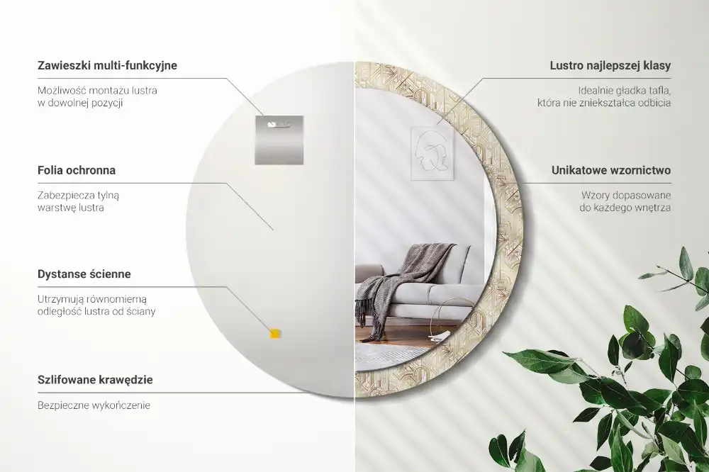 Kulaté dekorační zrcadlo na zeď uspořádání art deco
