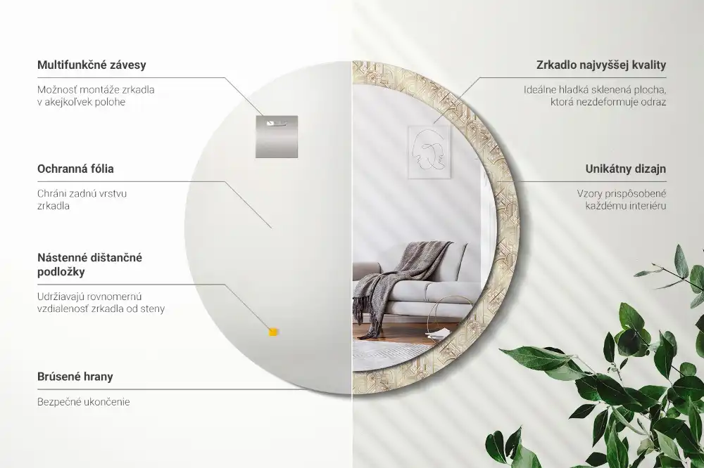 Kulaté dekorační zrcadlo na zeď uspořádání art deco