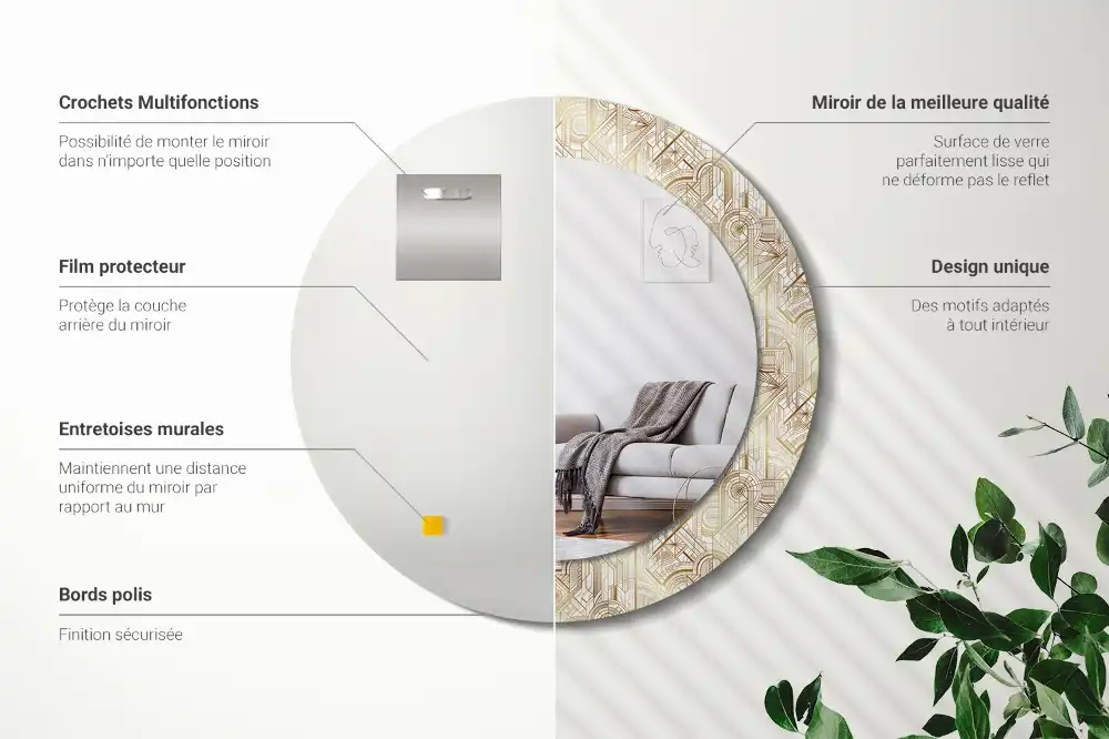 Kulaté dekorační zrcadlo na zeď uspořádání art deco