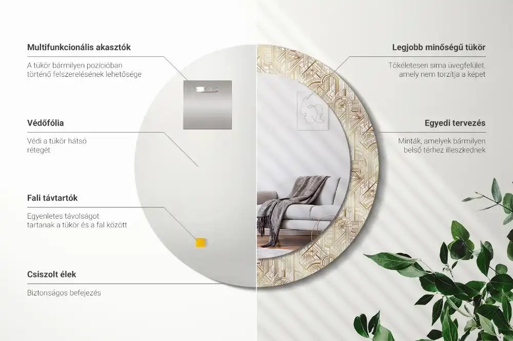 Kulaté dekorační zrcadlo na zeď uspořádání art deco
