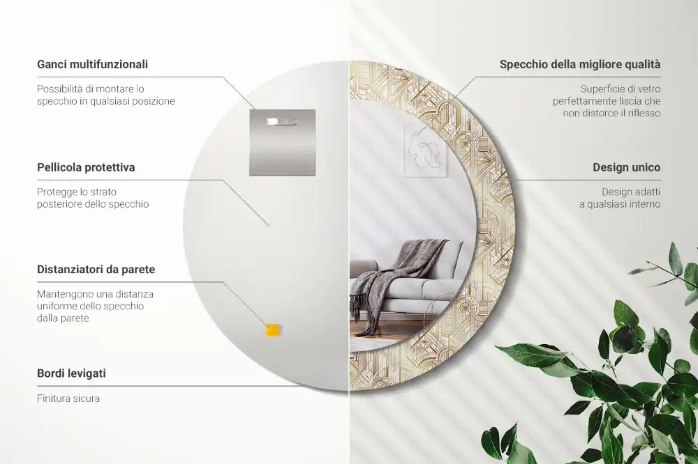 Kulaté dekorační zrcadlo na zeď uspořádání art deco