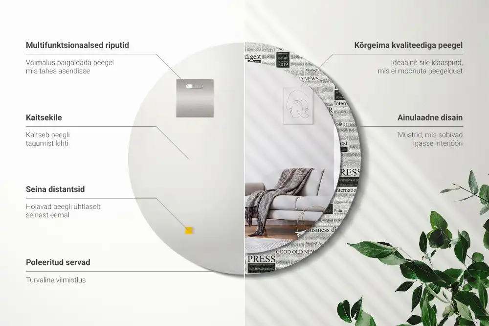 Kulaté zrcadlo tištěný rám novinové stránky