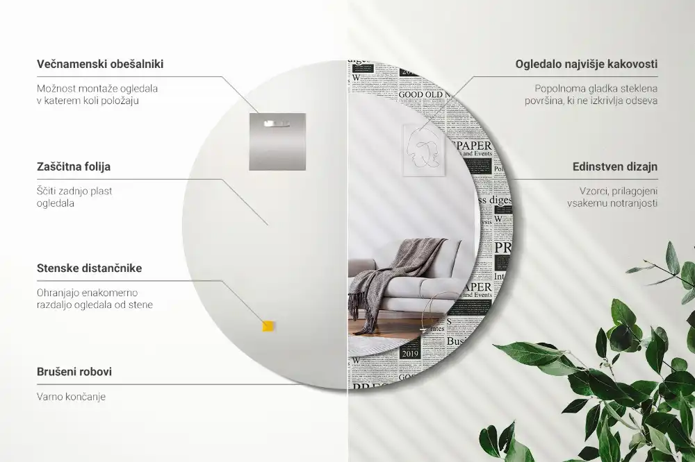 Kulaté zrcadlo tištěný rám novinové stránky