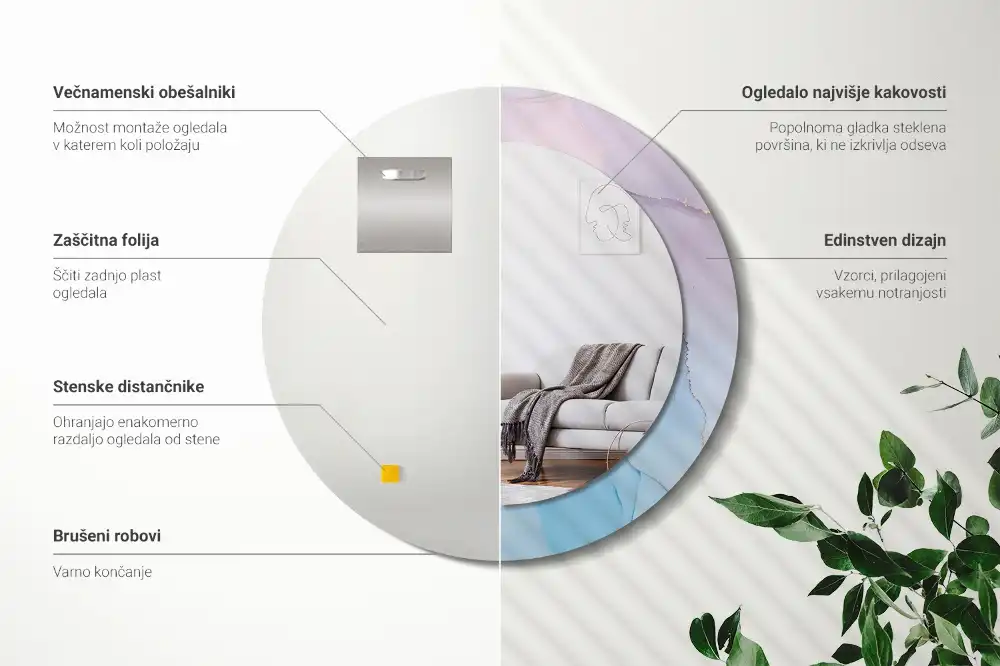 Kulaté dekorační zrcadlo na zeď mramorový styl
