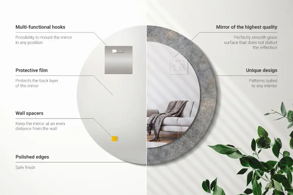 Kulaté dekorační zrcadlo na zeď patinovaný beton