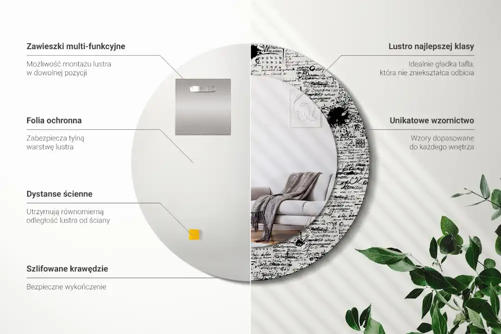 Kulaté dekorační zrcadlo na zeď skici