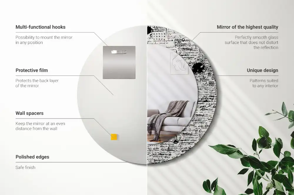 Kulaté dekorační zrcadlo na zeď skici