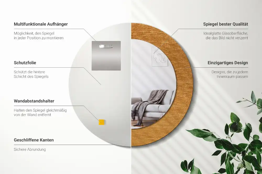 Kulaté zrcadlo tištěný rám styl loft vintage