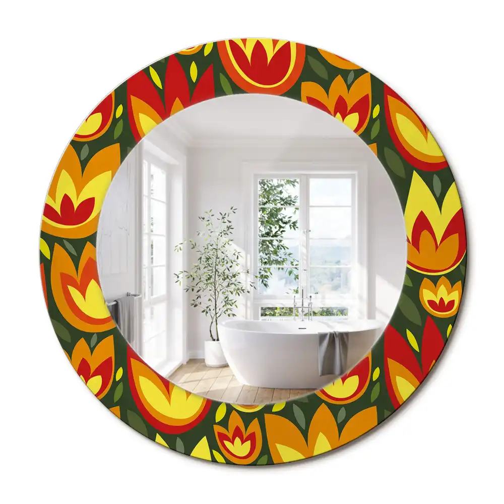Kulaté dekorativní zrcadlo s retro motivem tulipánů