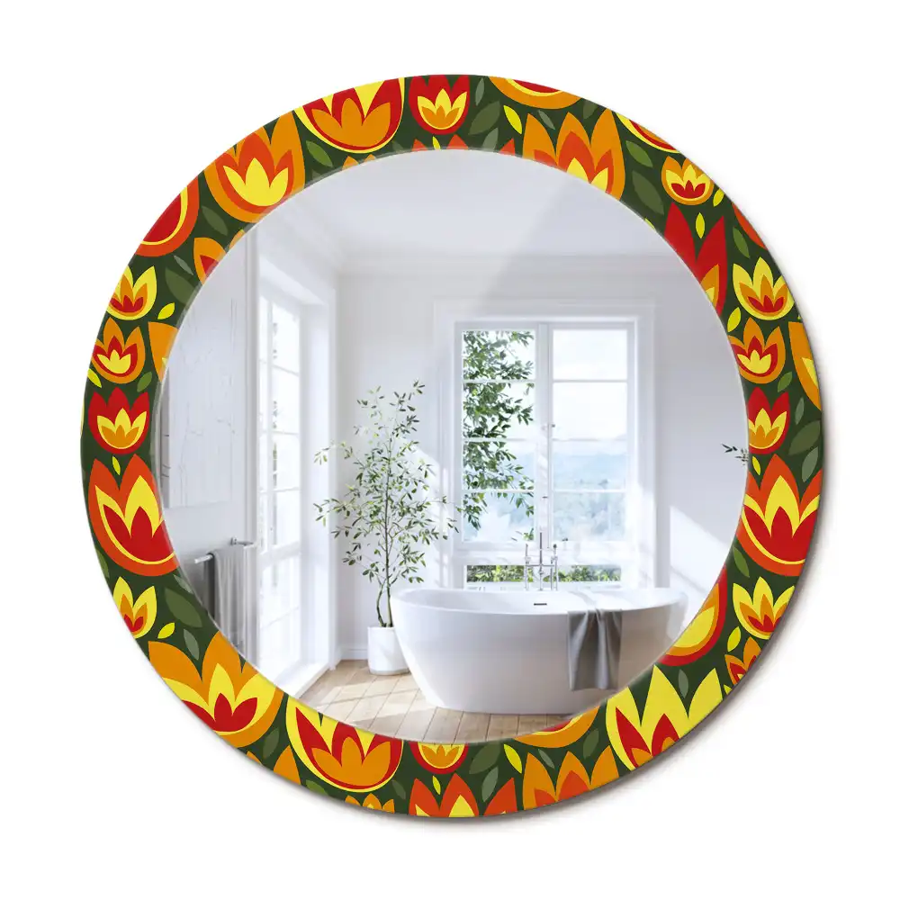 Kulaté dekorativní zrcadlo s retro motivem tulipánů
