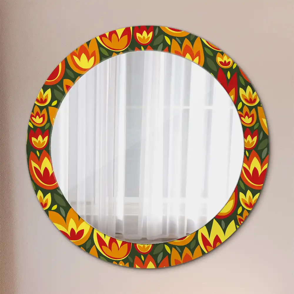 Kulaté dekorativní zrcadlo s retro motivem tulipánů