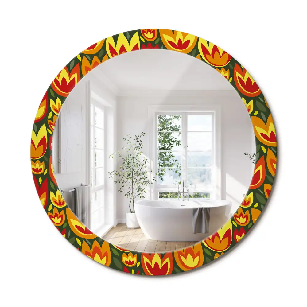 Kulaté dekorativní zrcadlo s retro motivem tulipánů