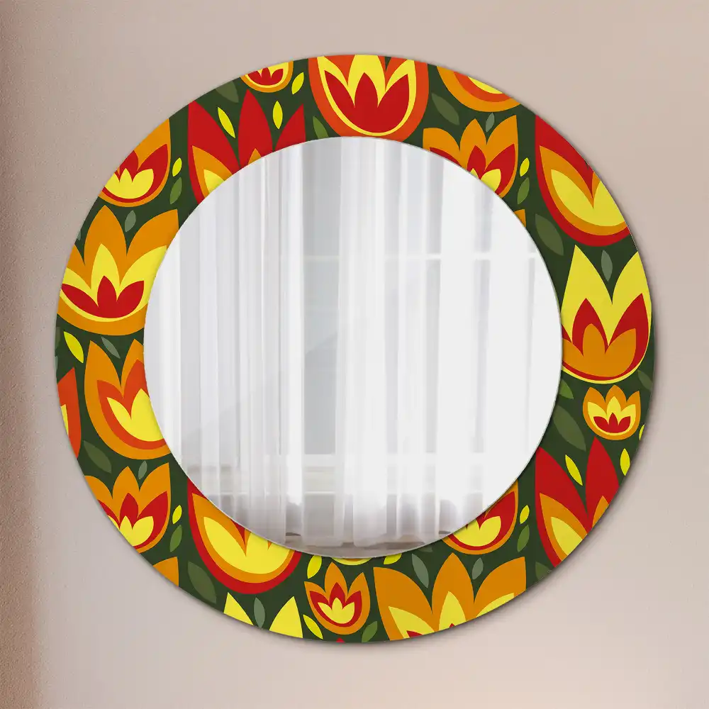 Kulaté dekorativní zrcadlo s retro motivem tulipánů