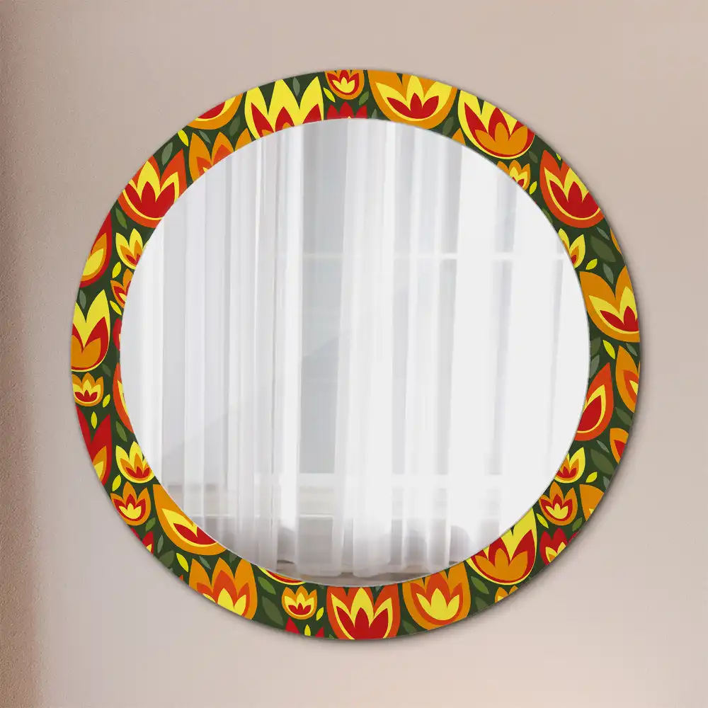 Kulaté dekorativní zrcadlo s retro motivem tulipánů