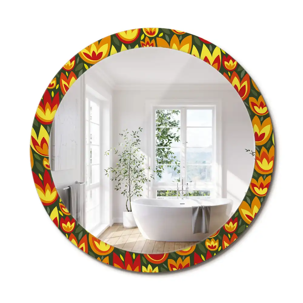 Kulaté dekorativní zrcadlo s retro motivem tulipánů