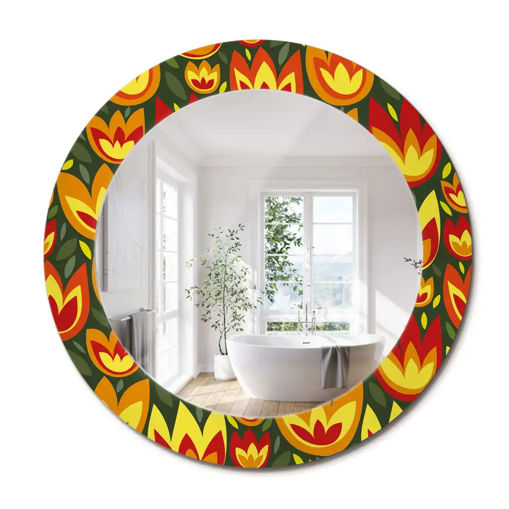 Kulaté dekorativní zrcadlo s retro motivem tulipánů