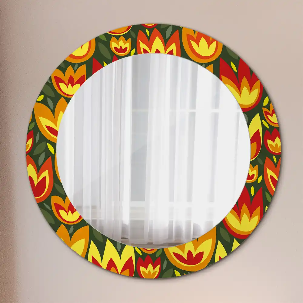 Kulaté dekorativní zrcadlo s retro motivem tulipánů
