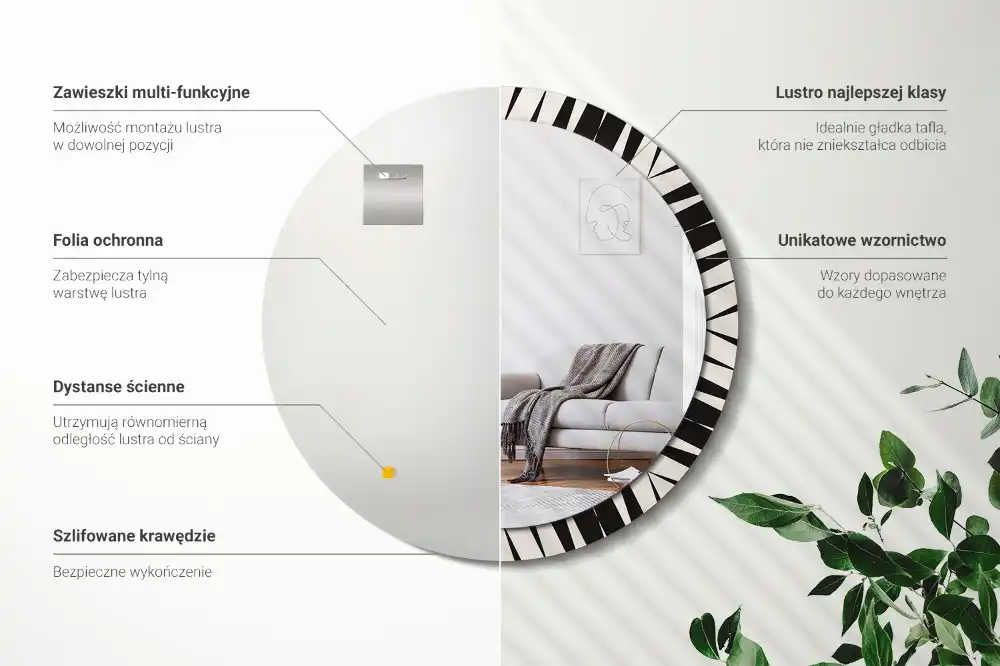 Kulaté dekorační zrcadlo na zeď abstraktní geometrie