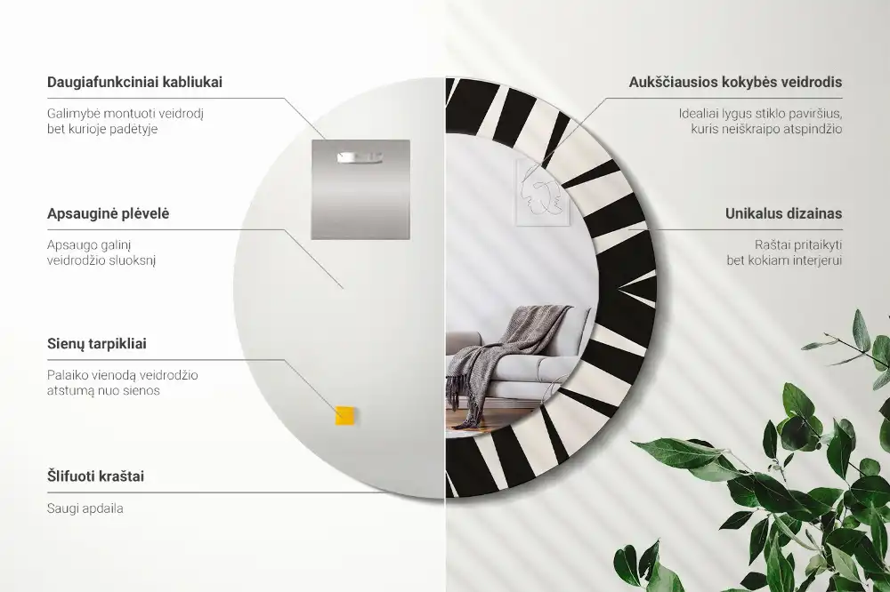 Kulaté dekorační zrcadlo na zeď abstraktní geometrie