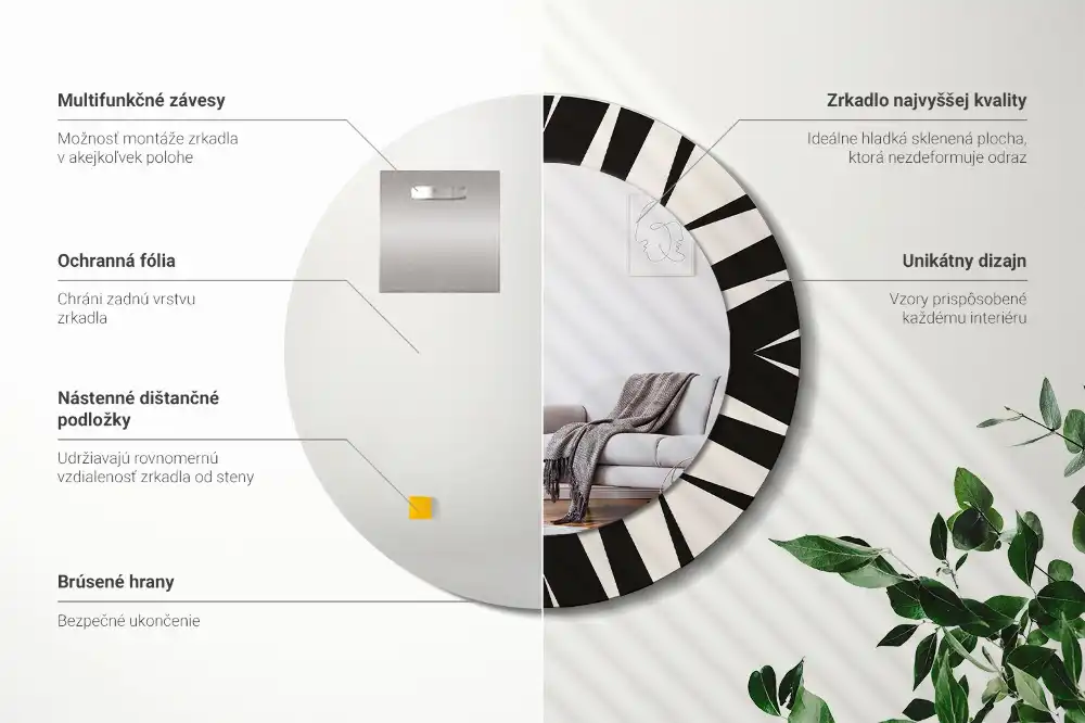 Kulaté dekorační zrcadlo na zeď abstraktní geometrie