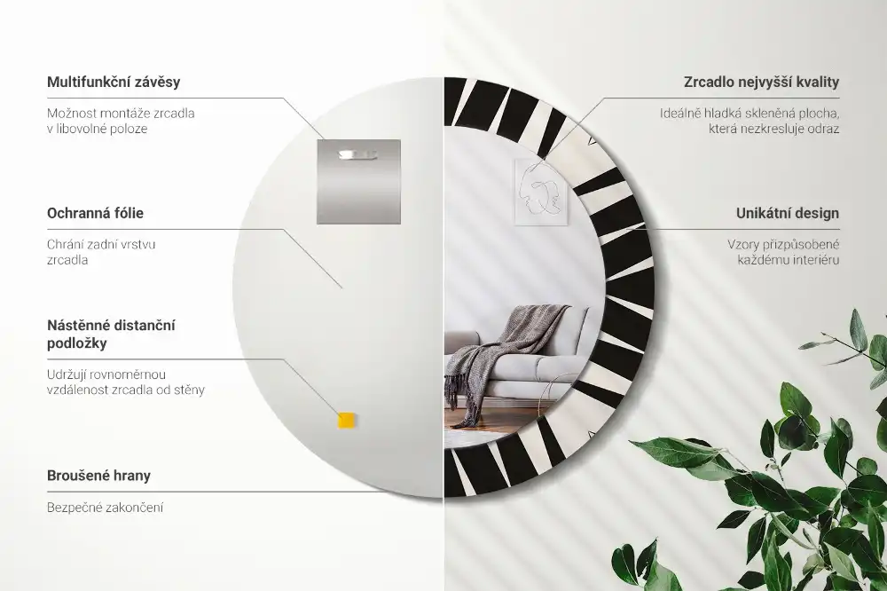 Kulaté dekorační zrcadlo na zeď abstraktní geometrie