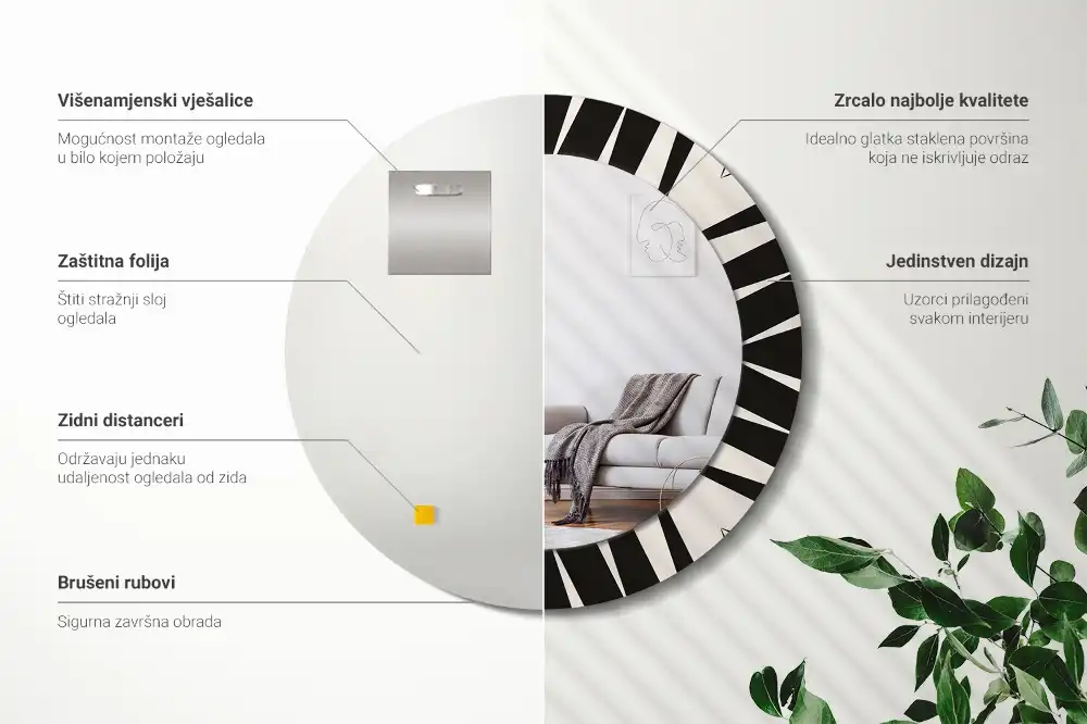 Kulaté dekorační zrcadlo na zeď abstraktní geometrie