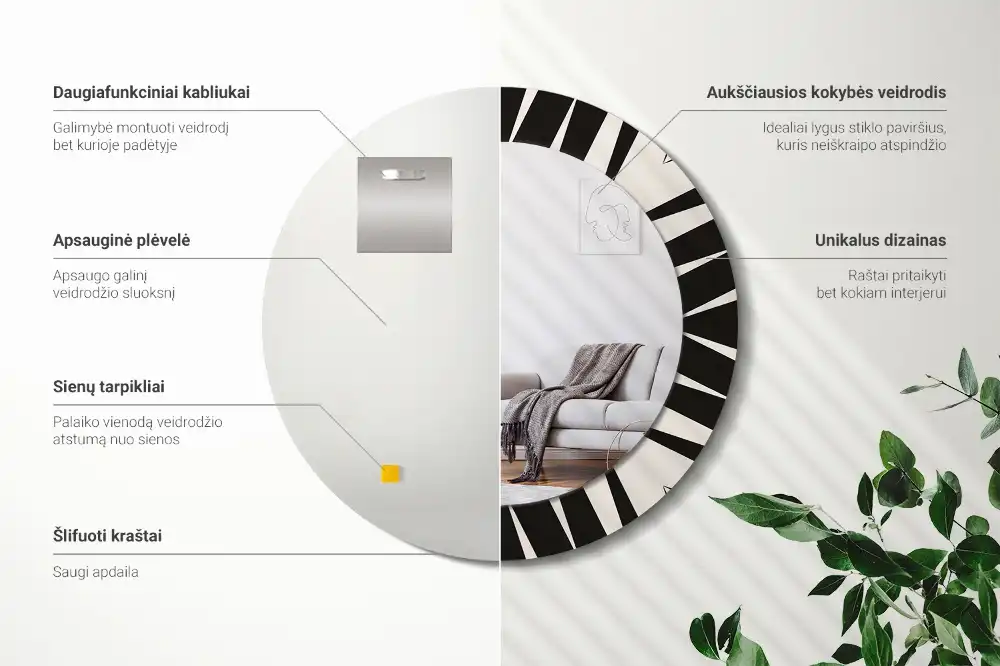 Kulaté dekorační zrcadlo na zeď abstraktní geometrie