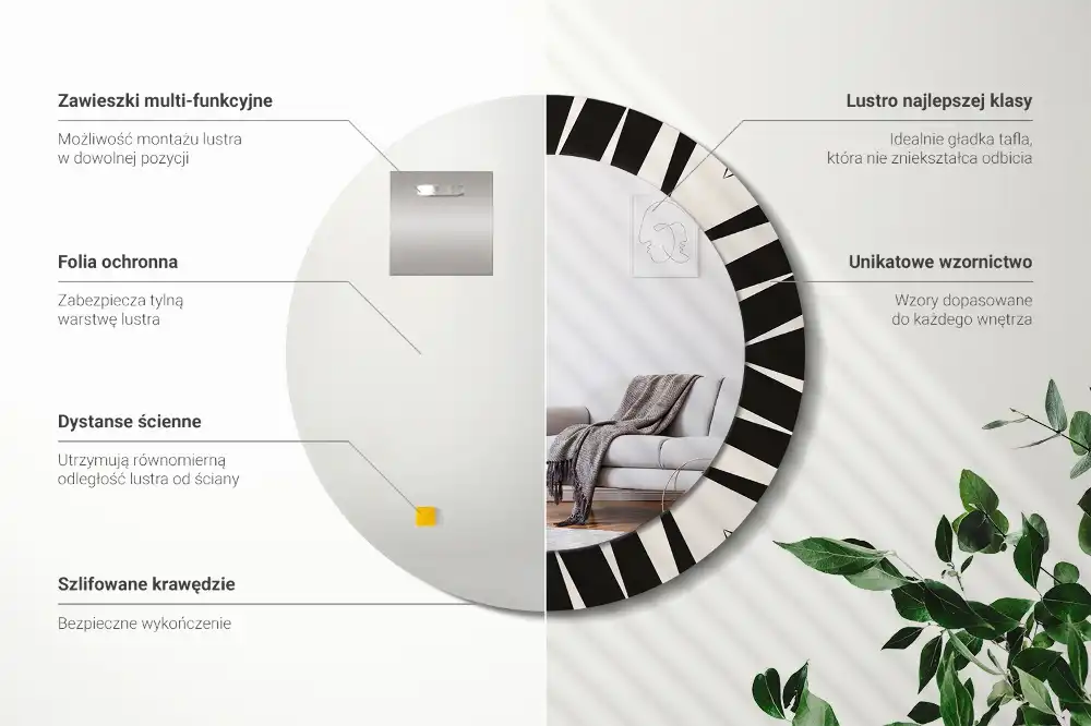 Kulaté dekorační zrcadlo na zeď abstraktní geometrie