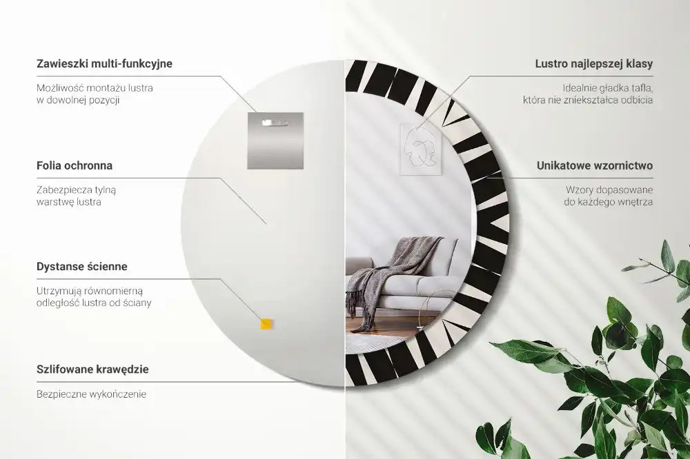 Kulaté dekorační zrcadlo na zeď abstraktní geometrie