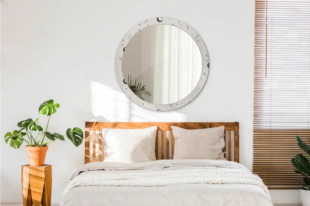 Kulaté dekorační zrcadlo na zeď kreslené rostliny