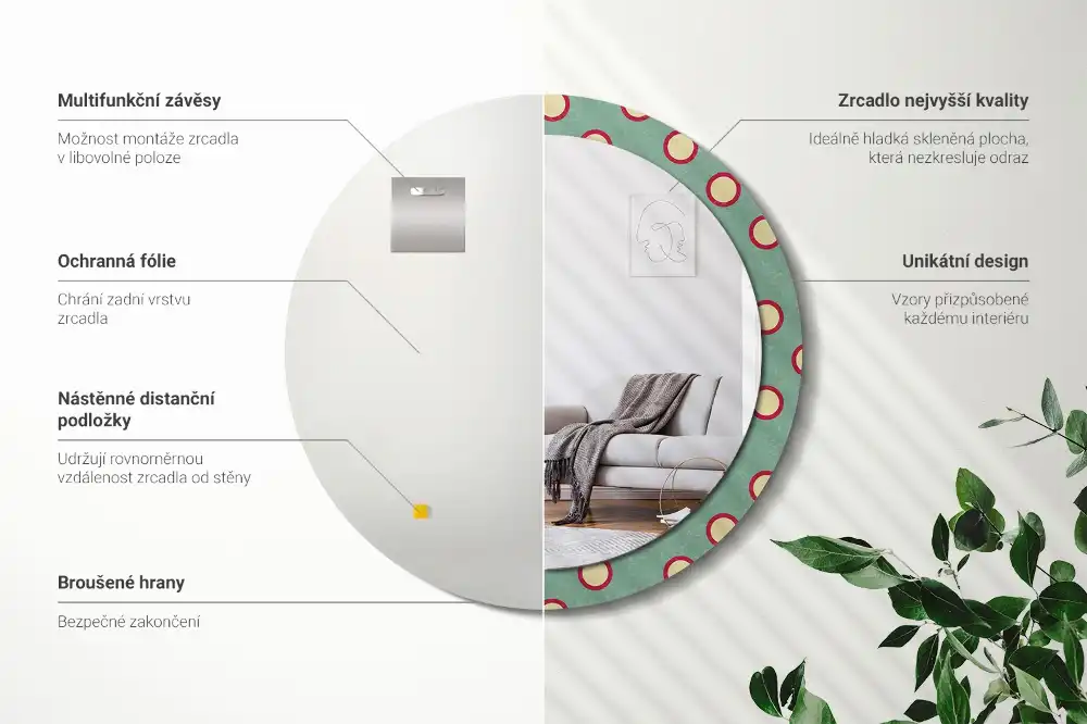 Kulaté dekorační zrcadlo na zeď kružnice z puntíků