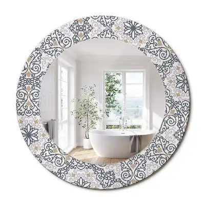 Kulaté zrcadlo tištěný rám geometrické ornamenty