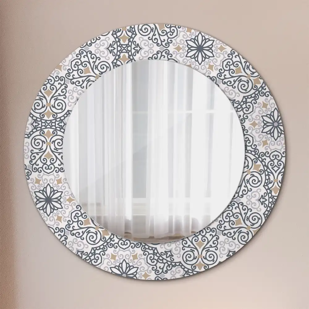 Kulaté zrcadlo s potiskem geometrických ornamentů