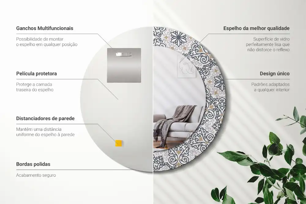 Kulaté zrcadlo s potiskem geometrických ornamentů