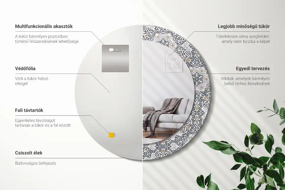 Kulaté zrcadlo s potiskem geometrických ornamentů