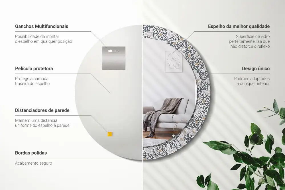 Kulaté zrcadlo s potiskem geometrických ornamentů