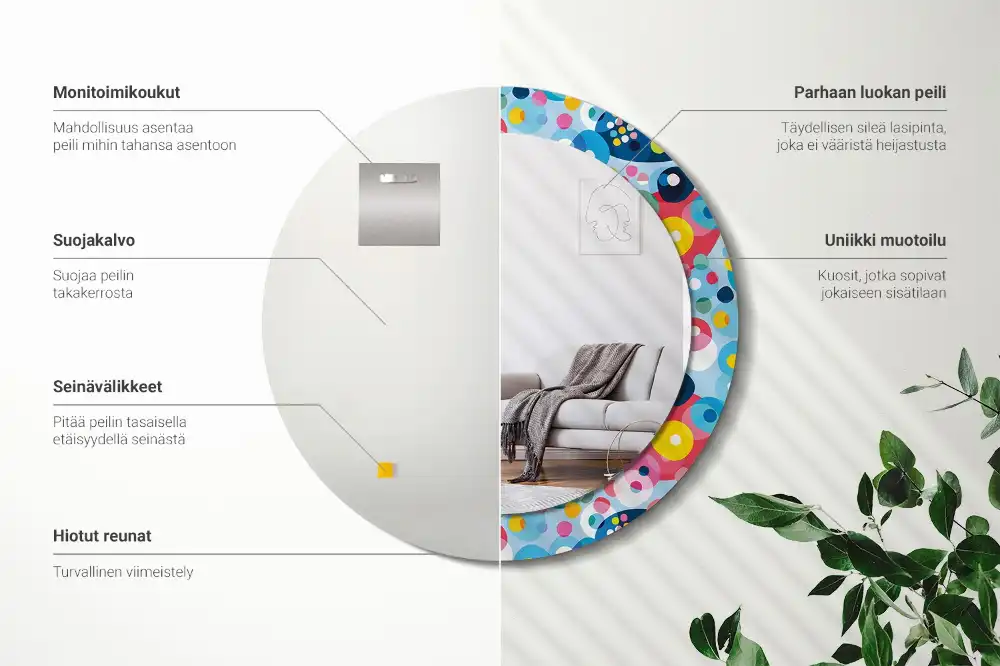 Kulaté zrcadlo tištěný rám barevné kruhy